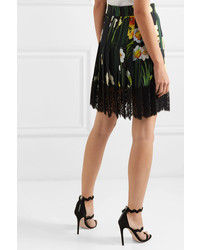Dolce & Gabbana Med Pleated Floral Print Crepe Mini Skirt