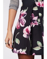 Missguided Seara Floral Print Front Pleat A Line Mini Skirt Black ...