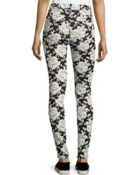 7 For All Mankind Floral Embroidered Skinny Jeans Black