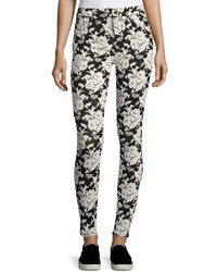 7 For All Mankind Floral Embroidered Skinny Jeans Black