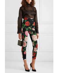 Dolce & Gabbana Floral Print Stretch Silk Charmeuse Skinny Pants