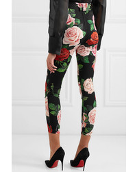 Dolce & Gabbana Floral Print Stretch Silk Charmeuse Skinny Pants