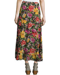 Etro Floral Embroidered High Low Midi Skirt Black Multi