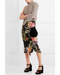 Preen by Thornton Bregazzi Lennox Ruched Floral Print Stretch Crepe Midi Skirt Black