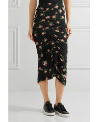 Preen by Thornton Bregazzi Shirley Ruched Floral Print Stretch Jersey Midi Skirt Black