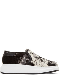 Alexander McQueen Black Floral Jacquard Slip On Sneakers