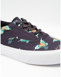Asos Lace Up Sneakers In Floral Print Canvas