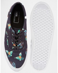 Asos Lace Up Sneakers In Floral Print Canvas