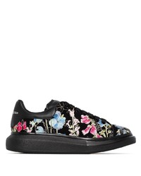 Black Floral Suede Low Top Sneakers