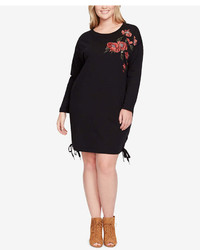 Jessica Simpson Trendy Plus Size Embroidered Lace Up Sweater Dress