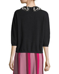 Valentino Floral Embroidered Wool Cashmere Collared Sweater