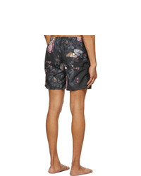 Bather Black And Multicolor Floral Ripple Swim Shorts