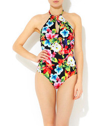 Wallis Black Tropical Halter Swimsuit