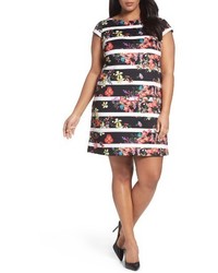 Adrianna Papell Plus Size Stripe Floral Swing Dress