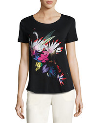 Etro Floral Embroidered Scoop Neck Tee Black
