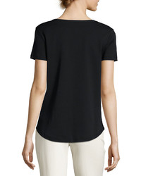 Etro Floral Embroidered Scoop Neck Tee Black
