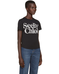 See by Chloe See By Chlo Black Floral Logo T Shirt
