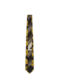Dries Van Noten Black And Yellow Silk Graphic Tie