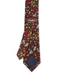 Neiman Marcus Floral Pattern Silk Tie Black