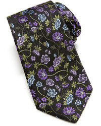 Neiman Marcus Floral Pattern Silk Tie Blackpurple