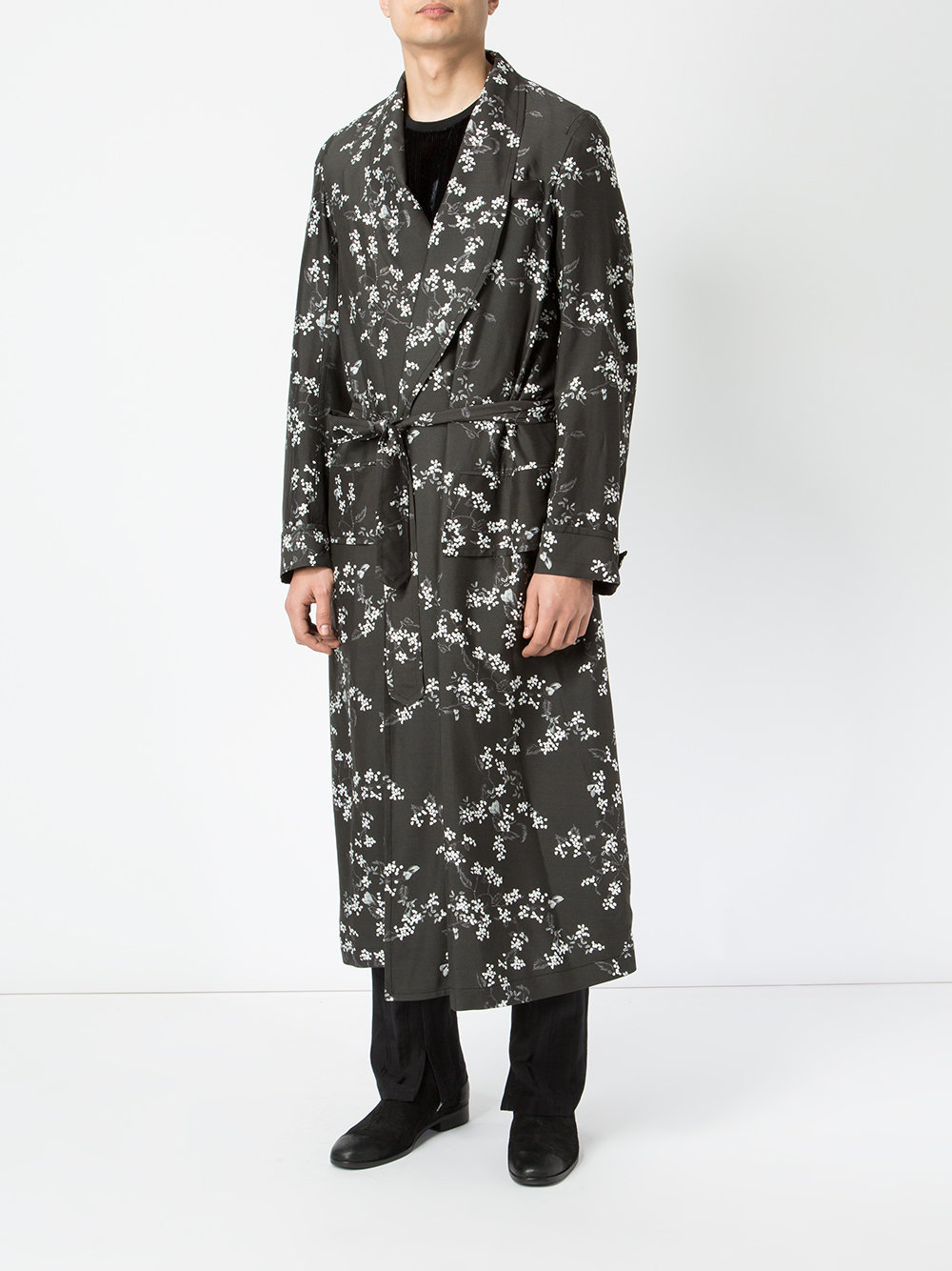 black floral trench coat