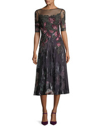 Rickie Freeman For Teri Jon Floral Embroidered 12 Sleeve Tulle Cocktail Dress