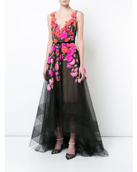 Marchesa Notte Floral Applique Tulle Gown