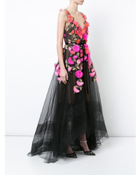 Marchesa Notte Floral Applique Tulle Gown