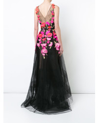 Marchesa Notte Floral Applique Tulle Gown