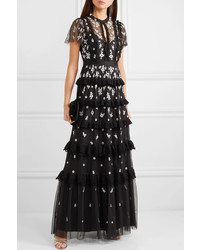 Needle & Thread Med Ruffled Embroidered Tulle Gown