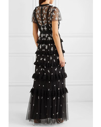 Needle & Thread Med Ruffled Embroidered Tulle Gown