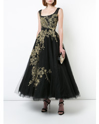 Marchesa Metallic Embroidered Tulle Gown