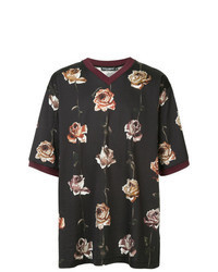 Black Floral V-neck T-shirt
