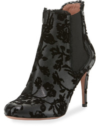 Black Floral Velvet Ankle Boots