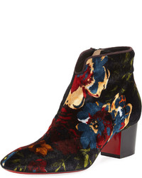 Christian Louboutin Disco Floral Velvet Red Sole Bootie