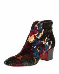 Christian Louboutin Disco Floral Velvet Red Sole Bootie