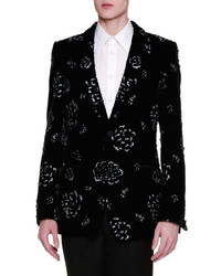 Alexander McQueen Floral Embellished Velvet Evening Jacket Black