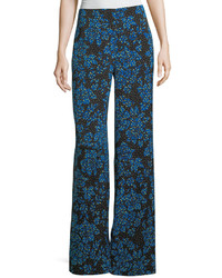 Diane von Furstenberg Floral Print Wide Leg Silk Blend Pants