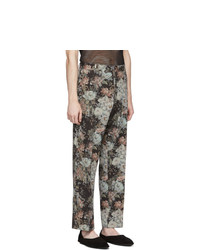 Dries Van Noten Black And Green Floral Trousers
