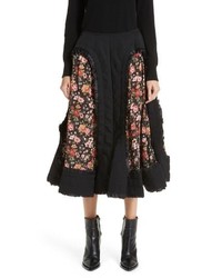 Black Floral Wool Full Skirt