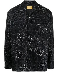 Black Floral Wool Long Sleeve Shirt