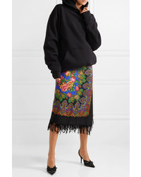 Vetements Scarf Wrap Effect Fringed Printed Wool Midi Skirt