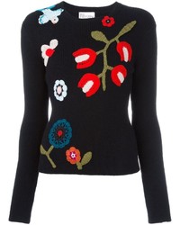 Black Floral Wool Sweater