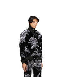 Givenchy Black And White Velvet Floral Schematics Track Jacket