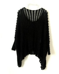 ChicNova Black Fluffy Retro Pullovers With Batwing Sleeves