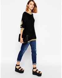 Ganni Long Sleeve Sweater With Diamond Detail On Arms