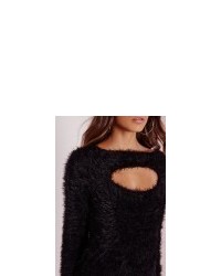 Missguided Fluffy Peep Hole Front Sweater Black