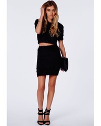 Missguided Alycia Fluffy Knit Cropped Jumper Black