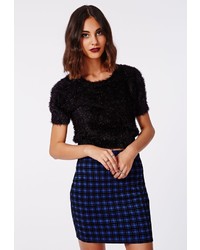 Missguided Annelise Sparkle Knitted Fluffy Cropped Jumper Black