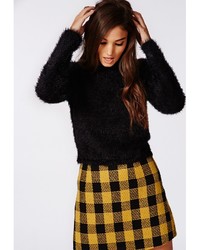 Missguided Deven Knitted Fluffy Long Sleeve Cropped Jumper Black